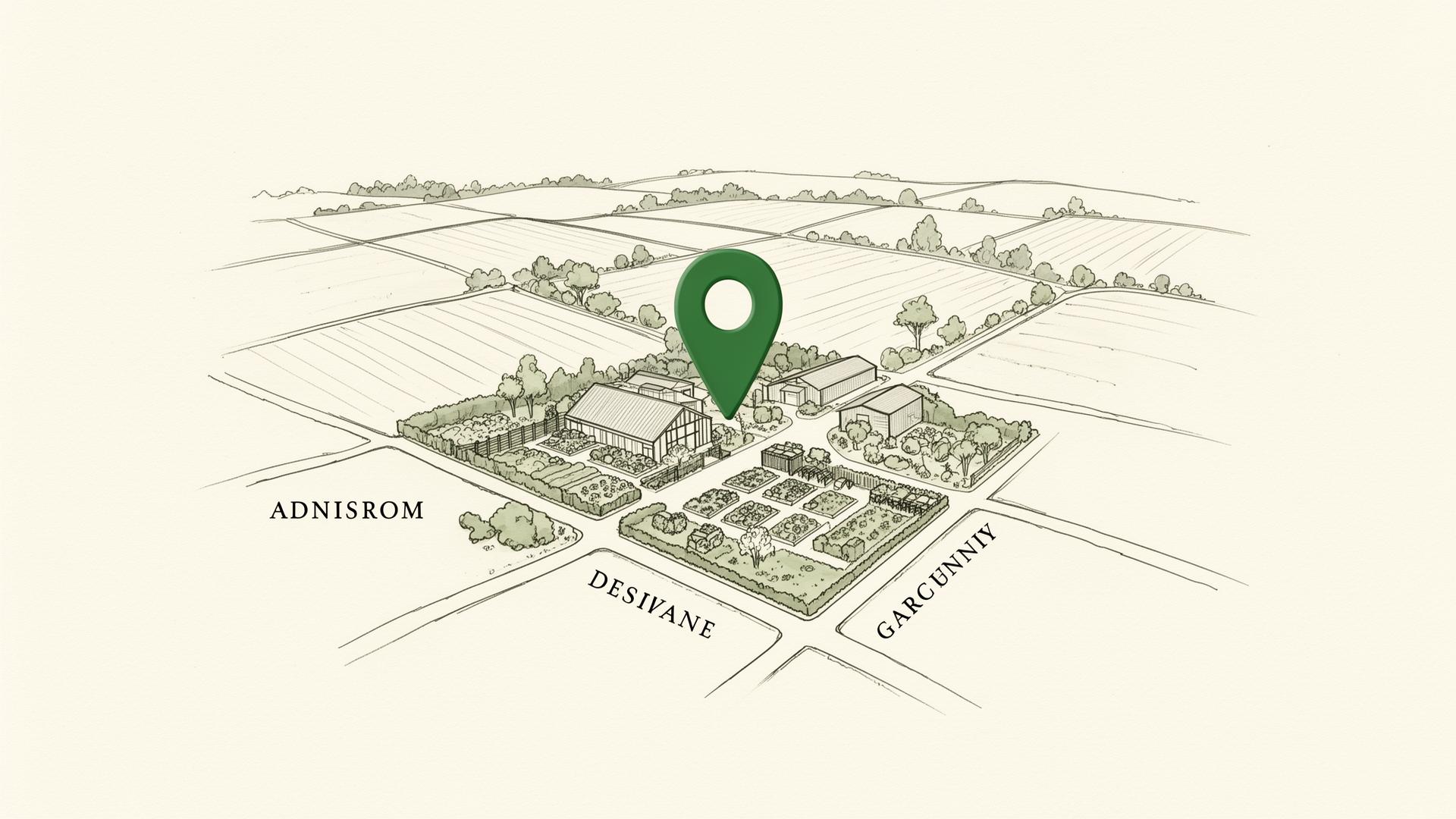An illustrated map showing Green Valley Garden Centre in the countryside